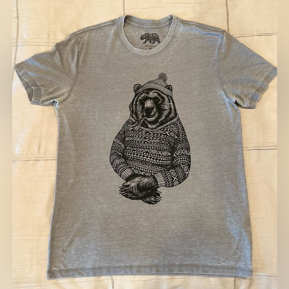 Lucky Brand Heather Grey Bear Sweater Graphic Tee